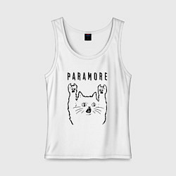 Майка женская хлопок Paramore - rock cat, цвет: белый