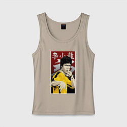 Майка женская хлопок Дракон Брюс Ли, цвет: миндальный