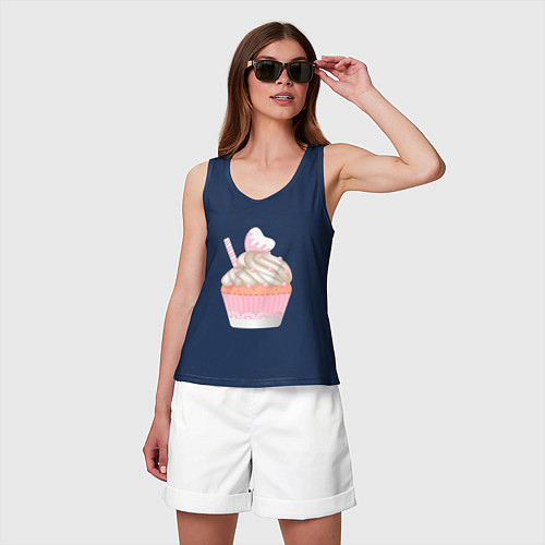 Женская майка Кекс с сердечком в розовой тарталетке / Тёмно-синий – фото 3