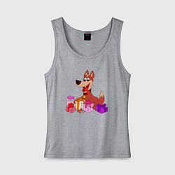 Майка женская хлопок Собачка с подарками, цвет: меланж