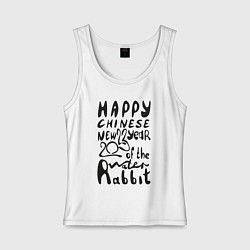 Майка женская хлопок Леттеринг с новым 2023 годом кролика, цвет: белый