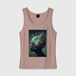 Майка женская хлопок Мысли о море, цвет: пыльно-розовый