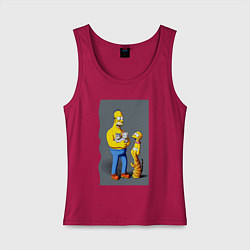 Майка женская хлопок Homer Simpson and cats - нейросеть арт, цвет: маджента
