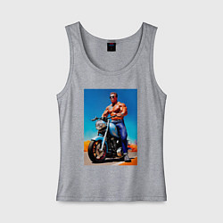 Майка женская хлопок Arnold Schwarzenegger on a motorcycle -neural netw, цвет: меланж