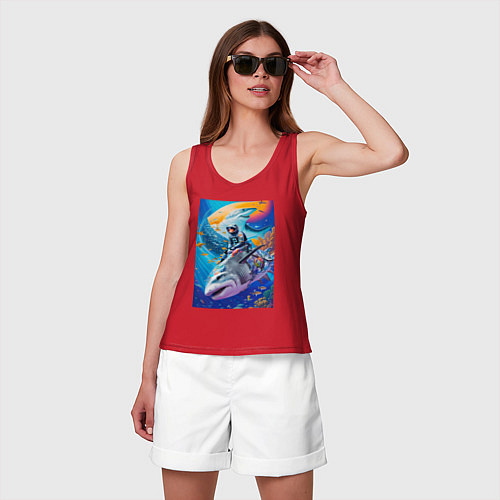 Женская майка Cyber shark - ocean and space - art / Красный – фото 3