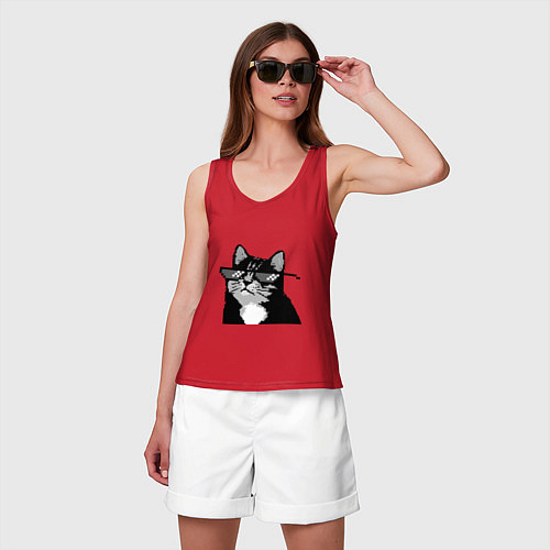 Женская майка Pixel coot cat in glasses / Красный – фото 3