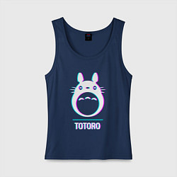 Майка женская хлопок Символ Totoro в стиле glitch, цвет: тёмно-синий