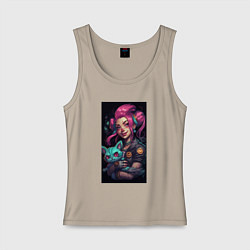 Майка женская хлопок Jinx with cat art League of Legends, цвет: миндальный