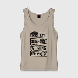 Майка женская хлопок Eat sleep fishing repeat, цвет: миндальный