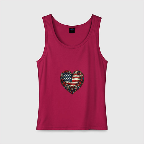 Женская майка Сердце с цветами флаг США / Маджента – фото 1