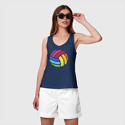 Майка женская хлопок Rainbow volleyball, цвет: тёмно-синий — фото 2