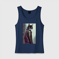 Майка женская хлопок Модный котяра - Лондон - нейросеть, цвет: тёмно-синий