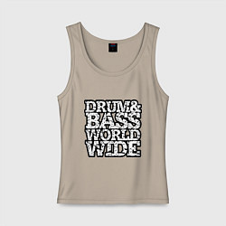 Майка женская хлопок Drum and bass world wide, цвет: миндальный