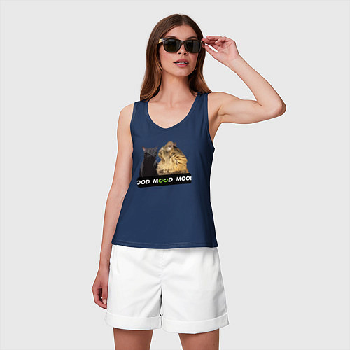 Женская майка Черный и рыжий кот - Mood / Тёмно-синий – фото 3