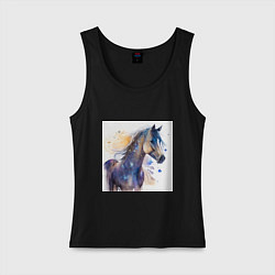 Майка женская хлопок Звездная лошадь, цвет: черный