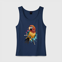 Майка женская хлопок Акварельный попугай, цвет: тёмно-синий