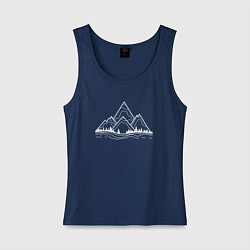 Майка женская хлопок Лес и горы минимализм, цвет: тёмно-синий