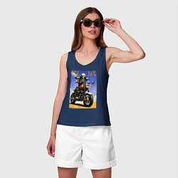 Майка женская хлопок Crazy racer - skeleton - motorcycle, цвет: тёмно-синий — фото 2