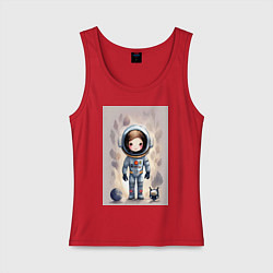 Майка женская хлопок Милый маленький космонавт - нейросеть, цвет: красный