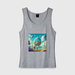 Майка женская хлопок Счастливый мир будущего, цвет: меланж