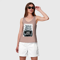 Майка женская хлопок Кот преступник уголовник с табличкой, цвет: пыльно-розовый — фото 2