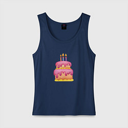 Майка женская хлопок Розовый торт со свечками, цвет: тёмно-синий
