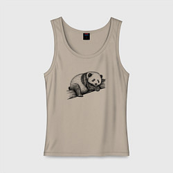 Майка женская хлопок Панда лежит на дереве, цвет: миндальный