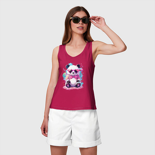 Женская майка Милая панда в розовых очках и бантике / Маджента – фото 3