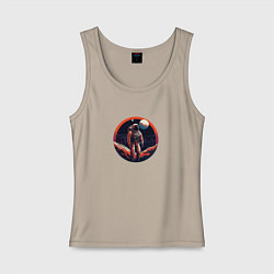 Майка женская хлопок Космонавт на Марсе, цвет: миндальный