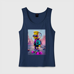 Майка женская хлопок Барт Симпсон на скейтборде - киберпанк, цвет: тёмно-синий