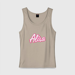 Майка женская хлопок Алиса в стиле барби - объемный шрифт, цвет: миндальный
