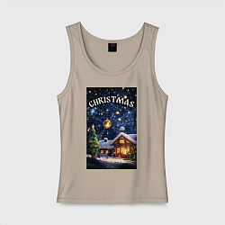 Майка женская хлопок Рождественские дни, цвет: миндальный