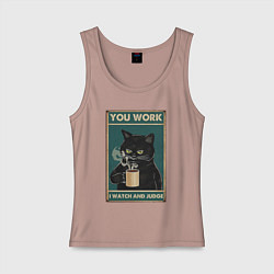 Майка женская хлопок Суровый кот начальник, цвет: пыльно-розовый