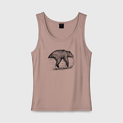 Майка женская хлопок Медведь отдыхает на бревне, цвет: пыльно-розовый