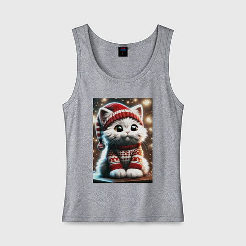 Женская майка Котик в новогоднем свитере / Меланж – фото 1