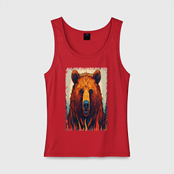 Майка женская хлопок Медведь в лесу рычит, цвет: красный