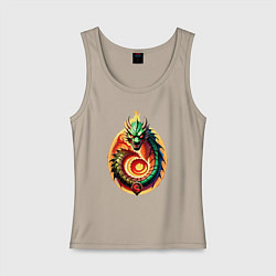 Майка женская хлопок Танец дракона, цвет: миндальный