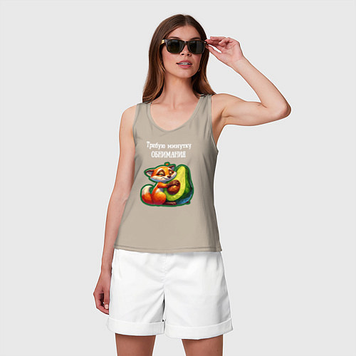 Женская майка Требую минутку обнимания - авокадо лиса / Миндальный – фото 3