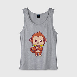 Майка женская хлопок Обезьянка с бананами, цвет: меланж