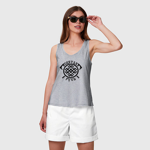 Женская майка Святая русь - символ белобог / Меланж – фото 3