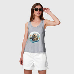 Майка женская хлопок Счастливая выдра, цвет: меланж — фото 2