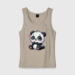 Майка женская хлопок Забавная маленькая панда, цвет: миндальный