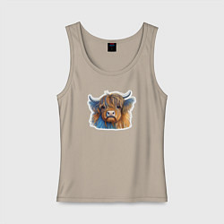 Майка женская хлопок Шотландский волосатый бык, цвет: миндальный