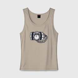 Майка женская хлопок Динамит с будильником, цвет: миндальный