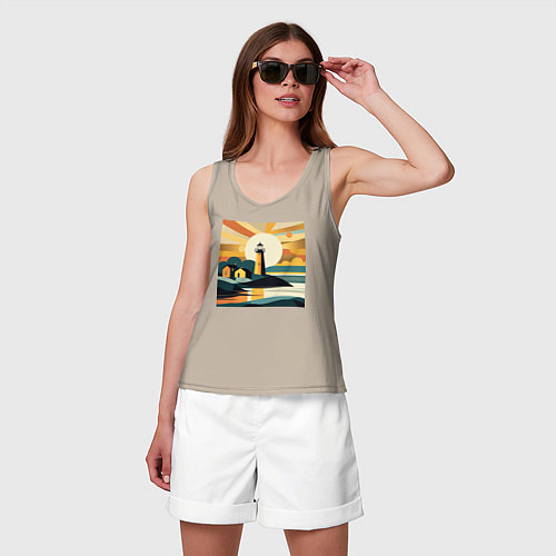 Женская майка Маяк под лучами солнца минимализм / Миндальный – фото 3