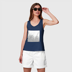 Майка женская хлопок Ванпанчмен Сайтама лысина, цвет: тёмно-синий — фото 2