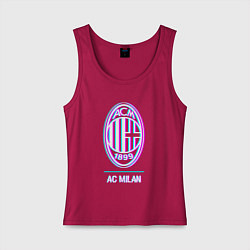 Майка женская хлопок AC Milan FC в стиле glitch, цвет: маджента