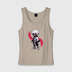 Майка женская хлопок Токийский гуль - Кен Канеки, цвет: миндальный