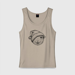 Майка женская хлопок Новогодняя овечка, цвет: миндальный