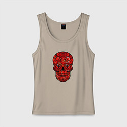 Майка женская хлопок Red decorative skull, цвет: миндальный